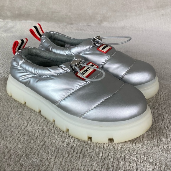 Hunter Shoes - Hunter Madison Shoes Womens Size 6 Silver Puffer Clog Chunky Lug Sole